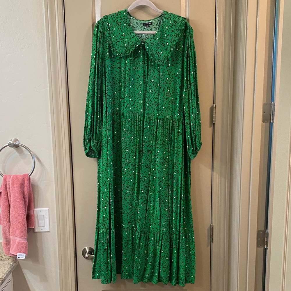 Who What Wear Green Long Sleeve Sequin Midi Dress